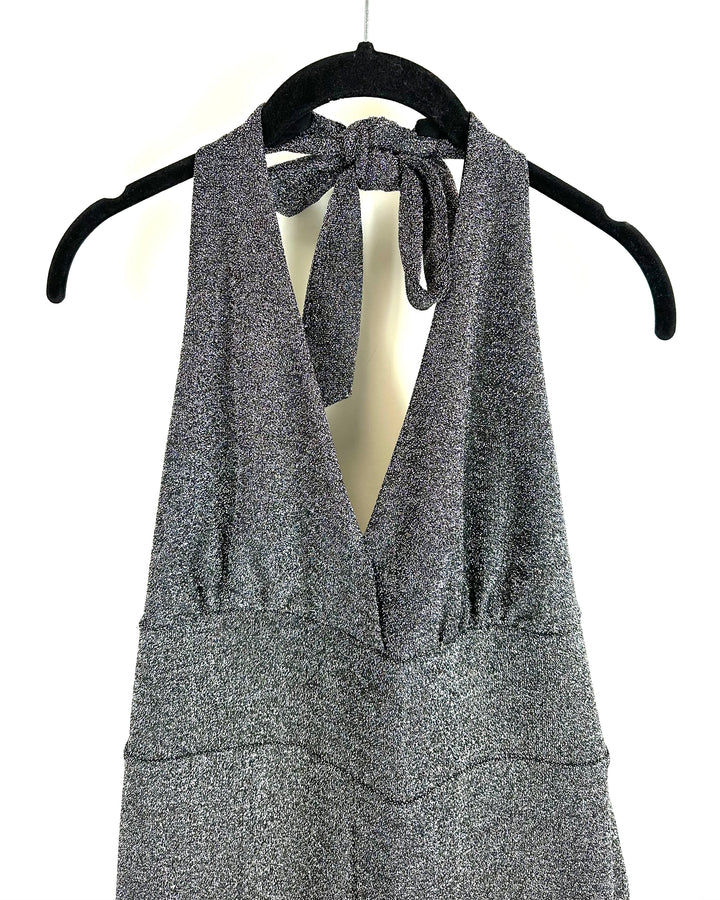 Shimmering Black Metallic Halter Neck Jumpsuit - Small, Medium & Extra Large