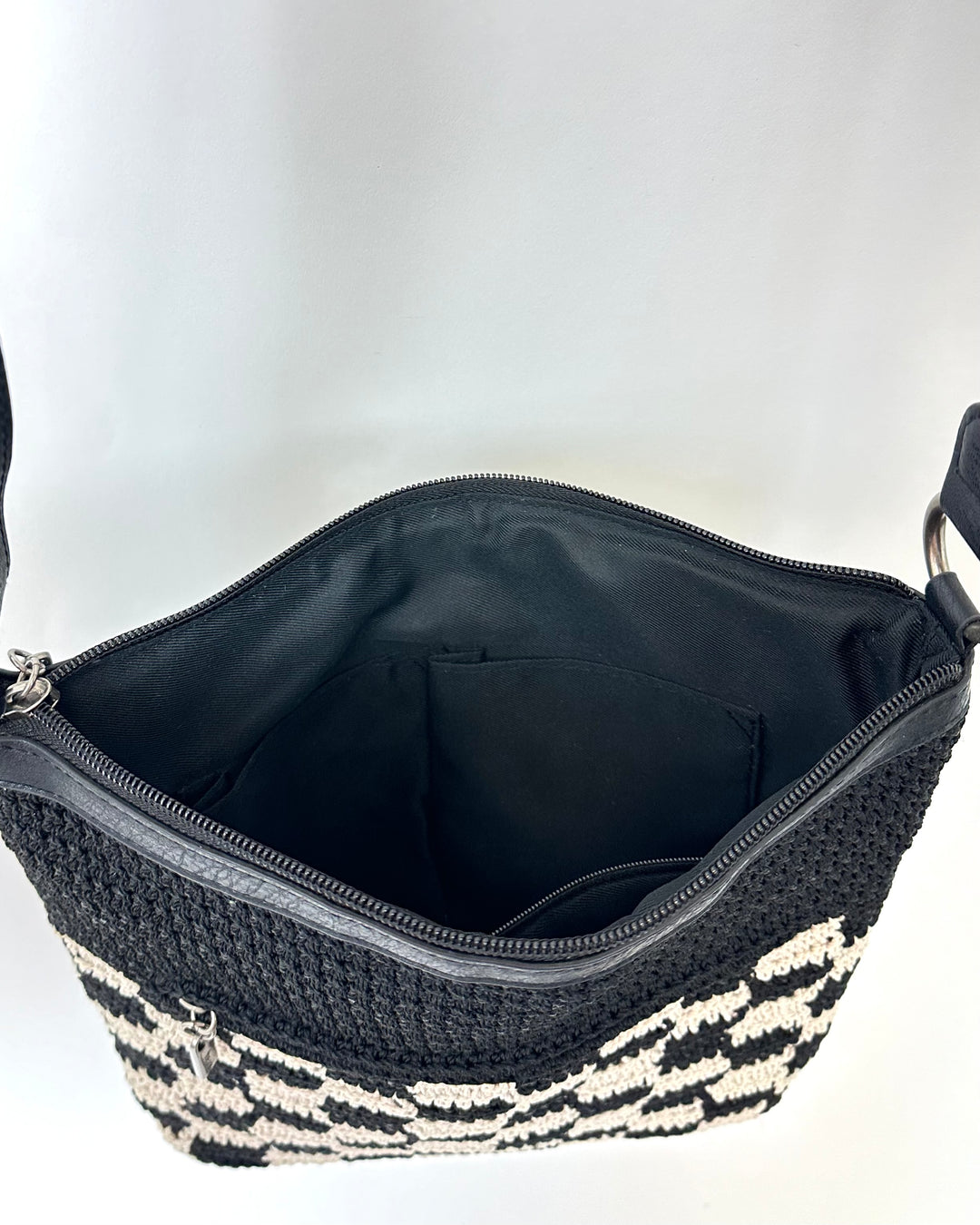 Black and White Checkered Design Crossbody Bag