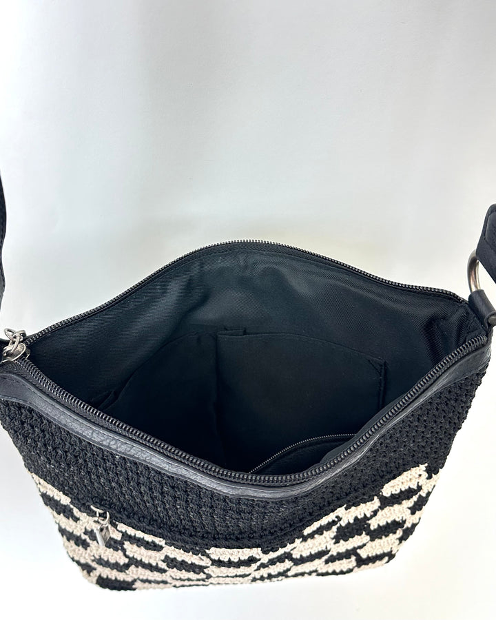 Black and White Checkered Design Crossbody Bag