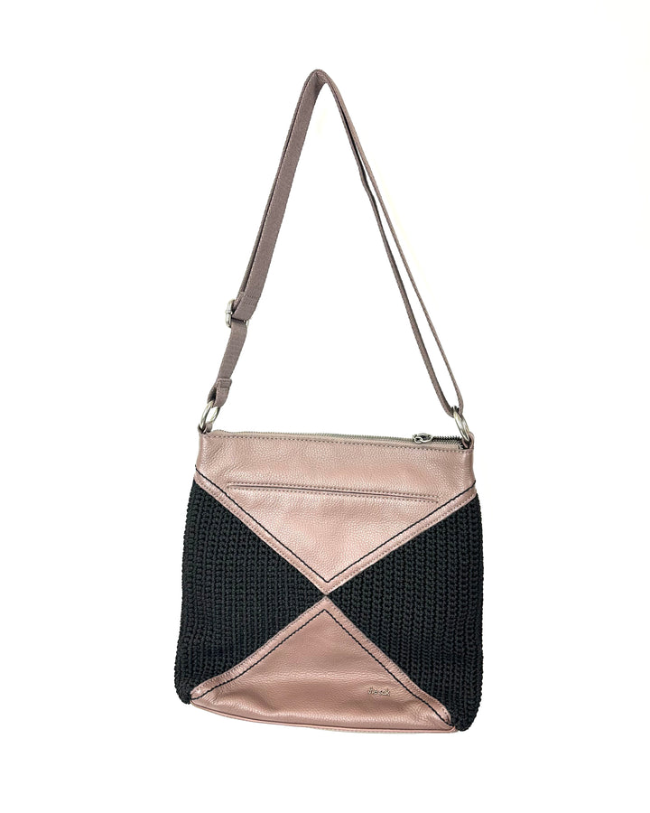 Brown Leather Crochet Crossbody Bag