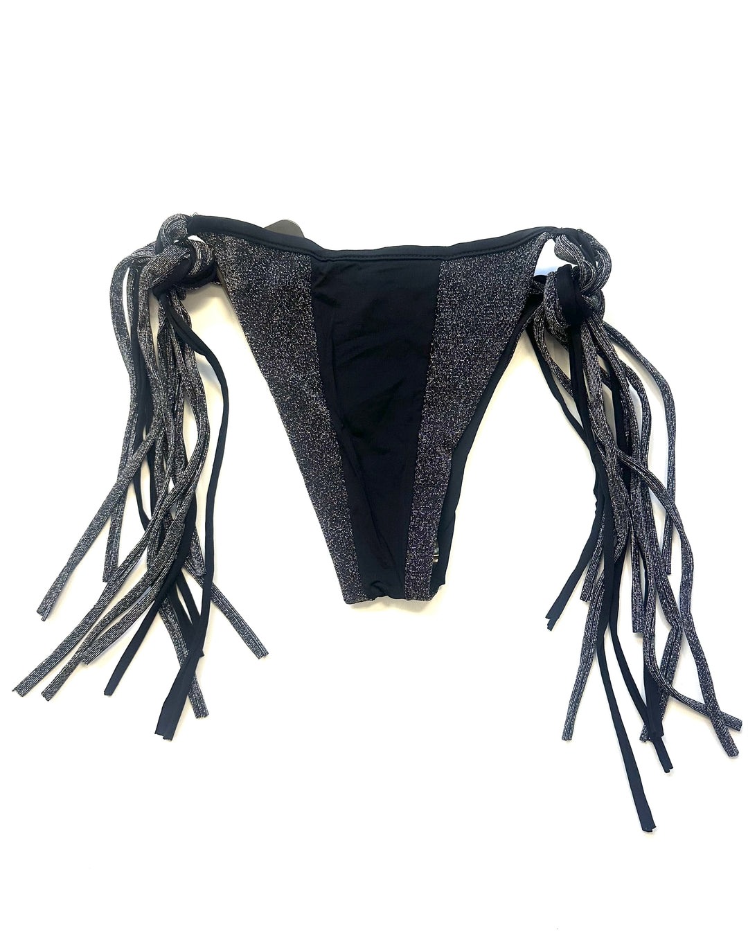 Black Shimmer Reversible Tie Bikini Bottom - Size Small - Extra Large