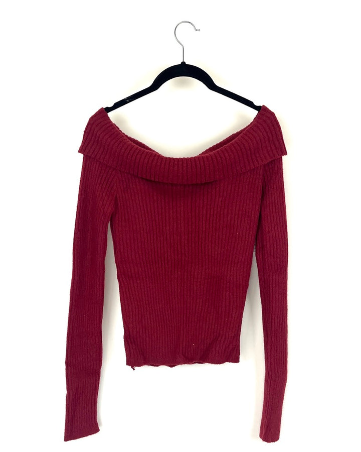 Dark Red Off-The-Shoulder Sweater- Size 2/4
