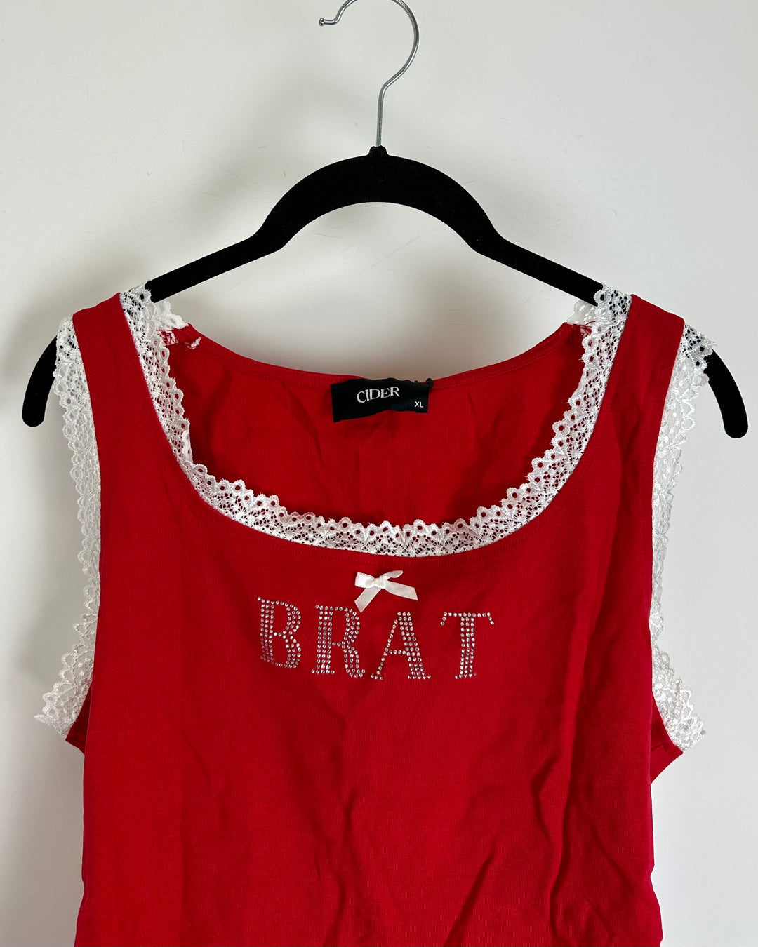 Red Lace Trimmed "Brat" Tank Top - Extra Large