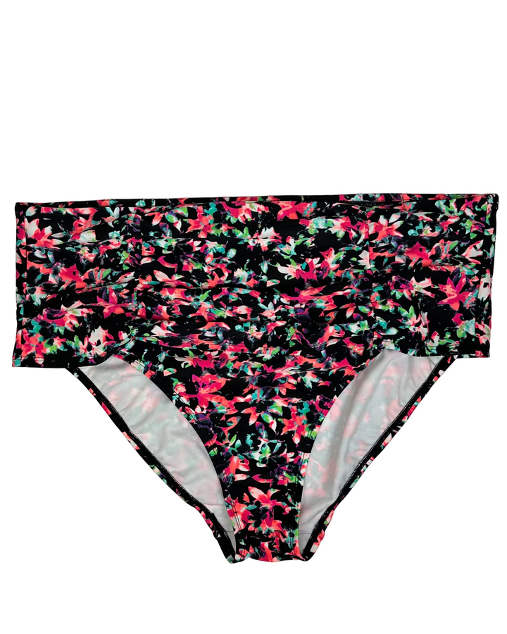 Black & Multicolor Fold Over Bikini Bottom - 2X