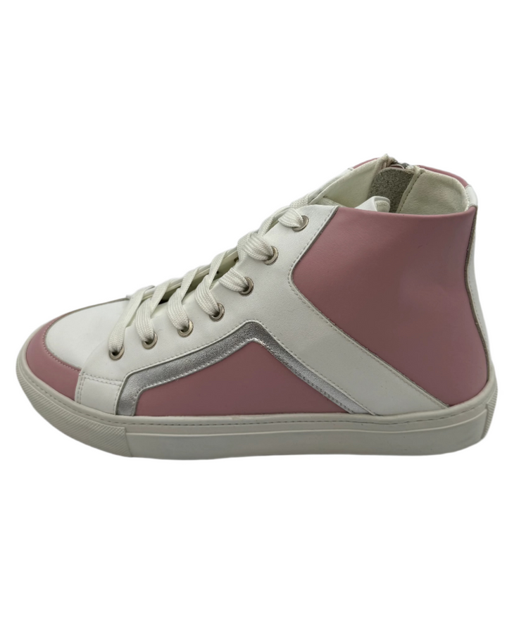 Pink And White Leather High Top Sneakers - Size 6 and 8