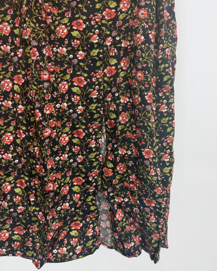 Dark Floral Slit Skirt - Size 2/4