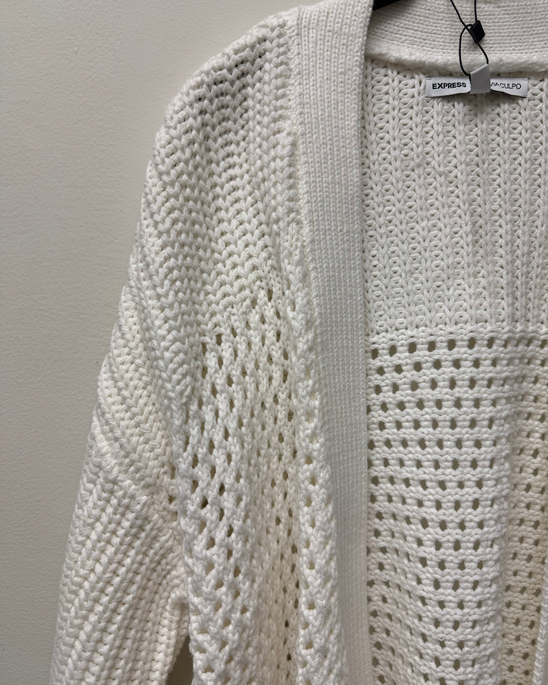 White Open Knit Cardigan - 6/8