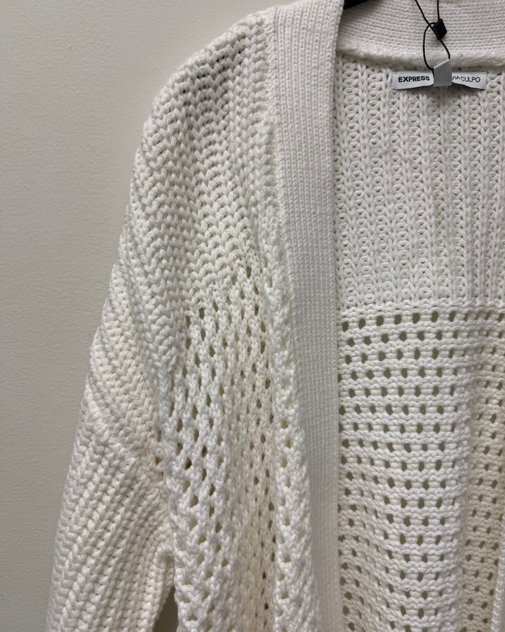 White Open Knit Cardigan - 6/8