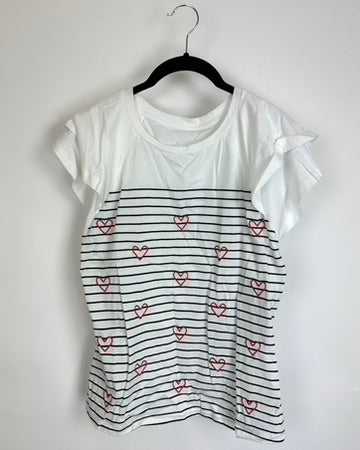 White and Black Striped Heart Top - Size 4/6