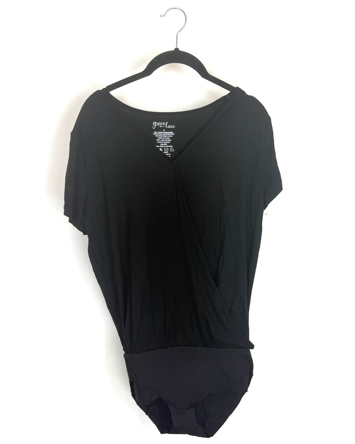 Draped Black V-Neck Bodysuit - Size 4/6