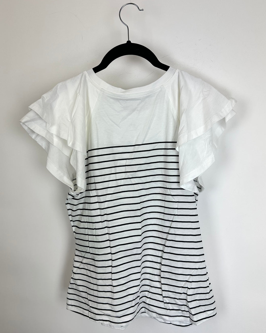 White and Black Striped Heart Top - Size 4/6