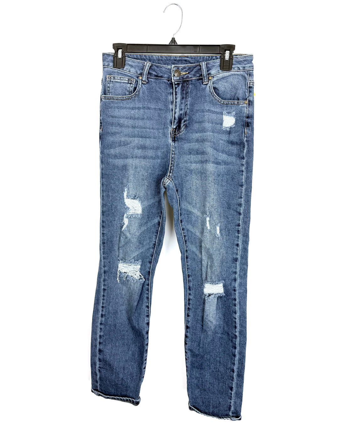 Mid-Wash Indigo Distressed Regular-Fit Jeans - Size 4