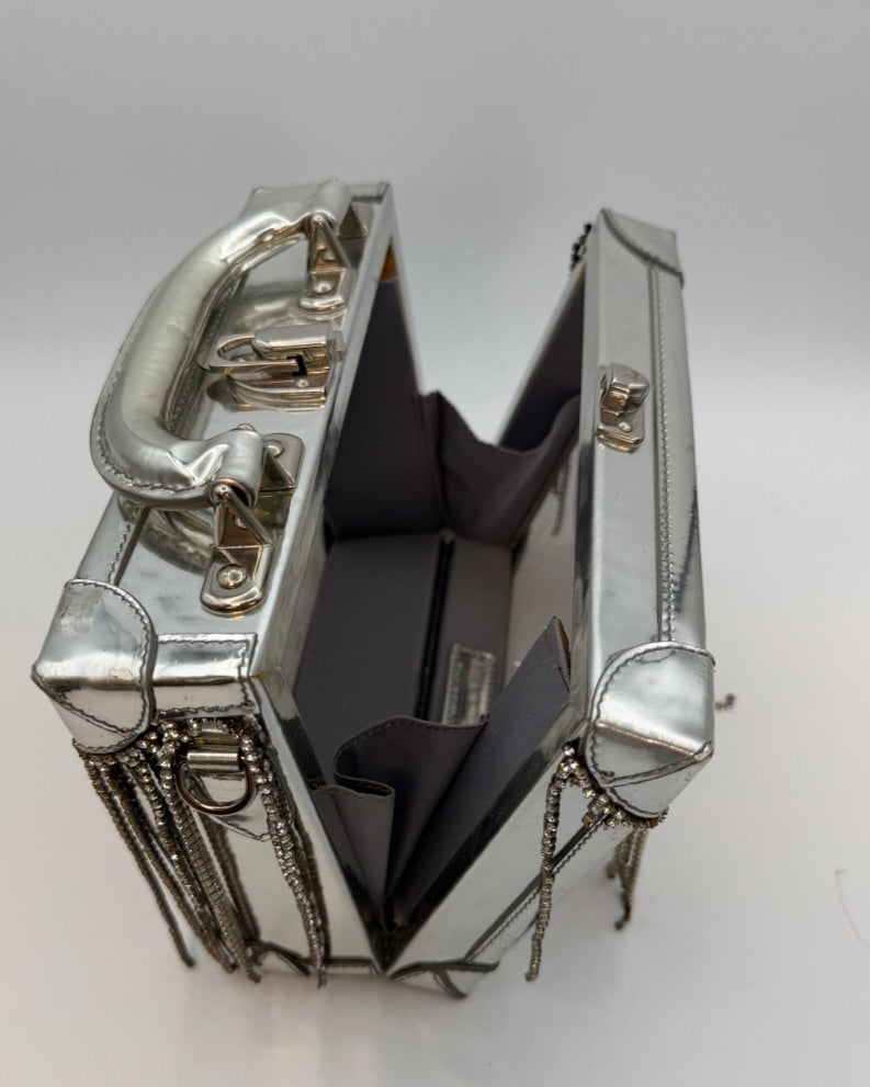 Silver Metallic and Gem Fringe Structured Bag
