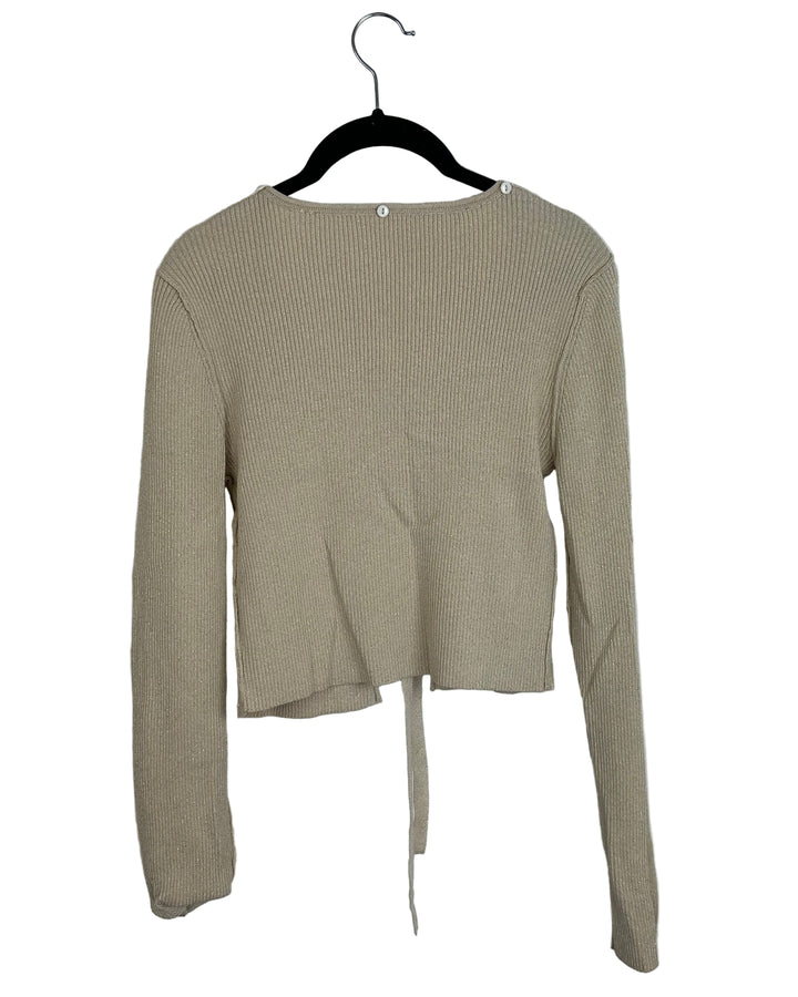Beige Long Sleeve Tie Top - Size 4/6