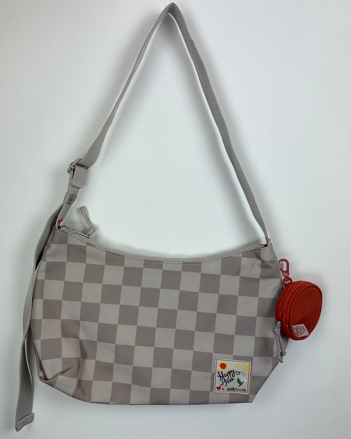 Tan Checkered Adjustable Strap Bag