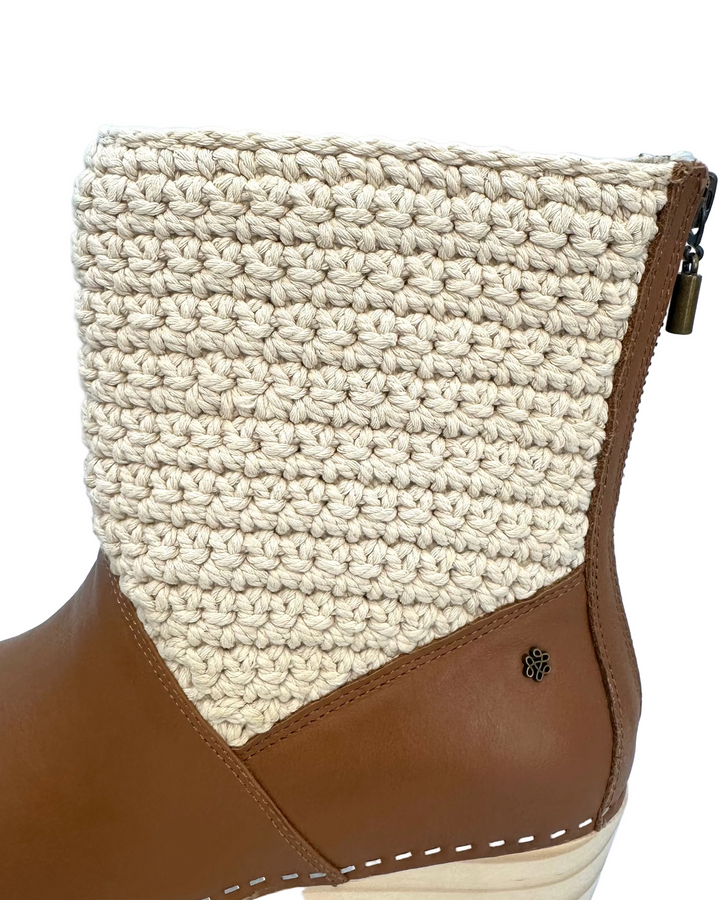 Brown Leather & Crochet Clog Boots - Size 6-11