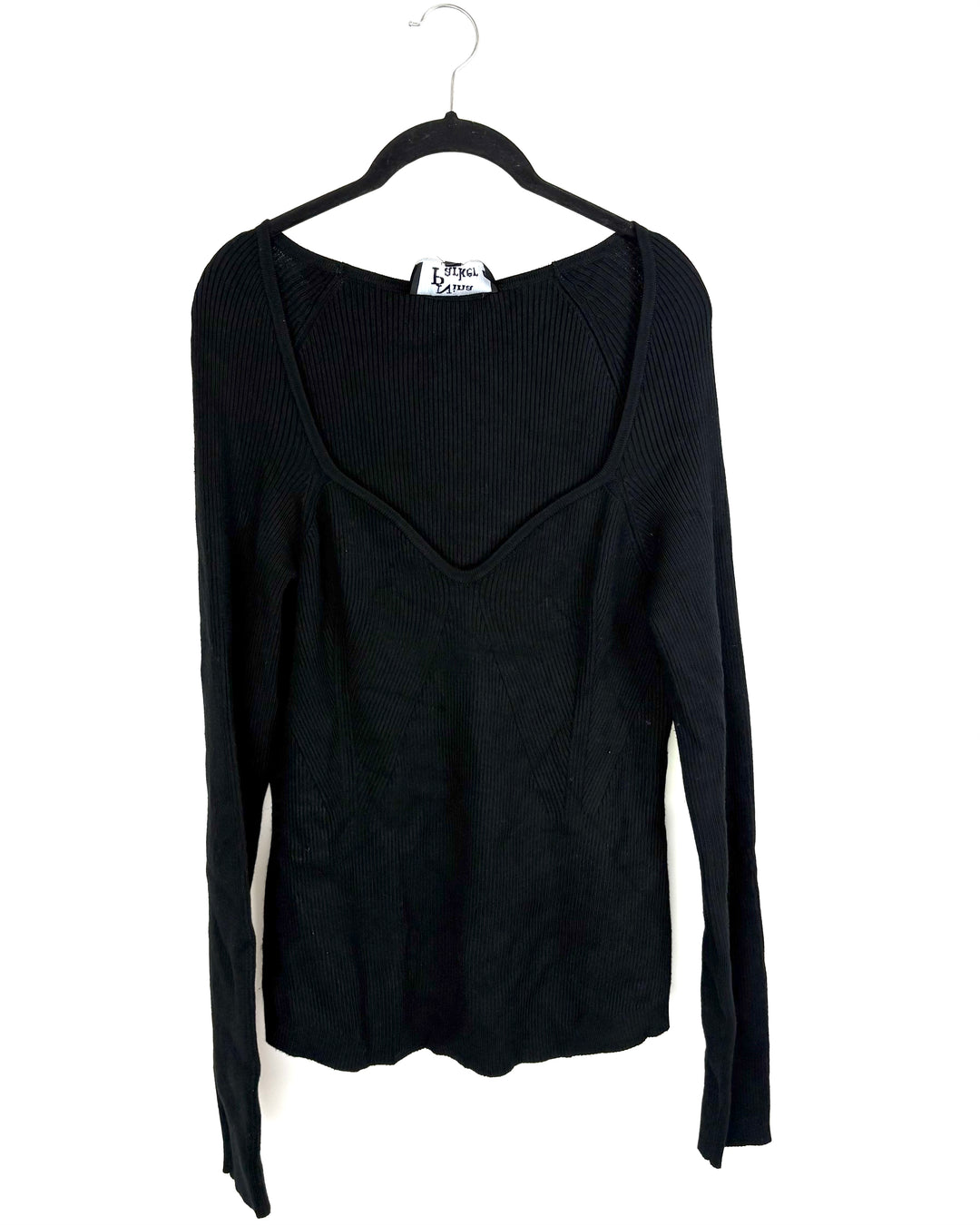 Black Ribbed Long Sleeve Top- 2X