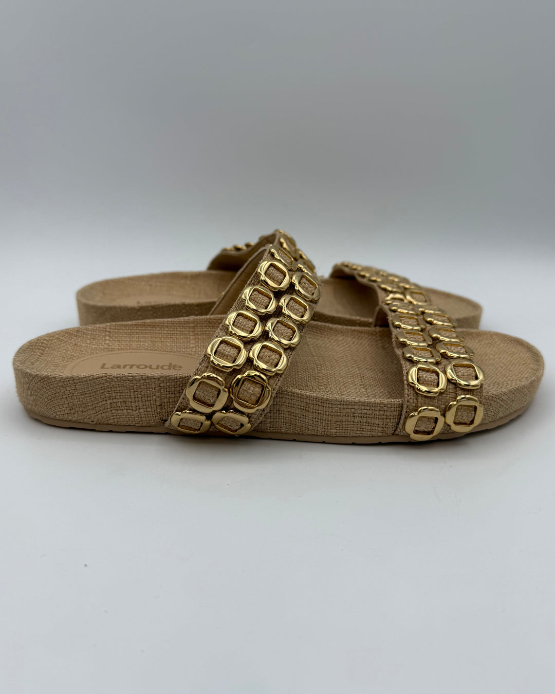 Tan Gold Hardware Flat Sandals - Size 6.5
