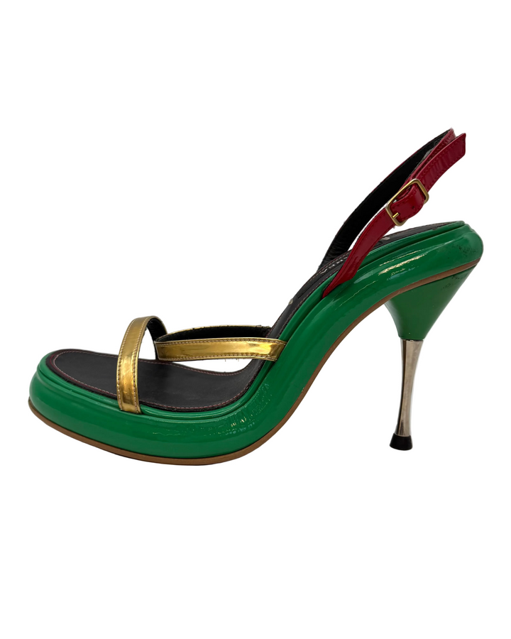 Platform Green, Red and Gold Heels - Size 40