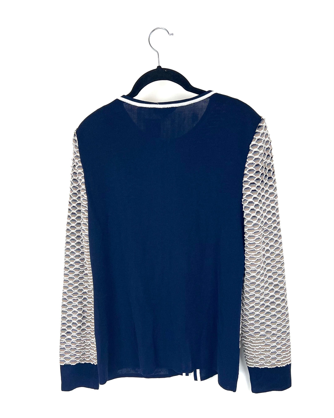 Tan and Navy Scalloped Zip Up Jacket - Extra Small