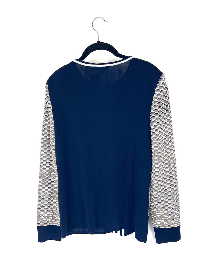 Tan and Navy Scalloped Zip Up Jacket - Extra Small