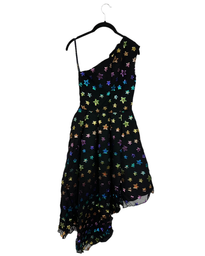 Black Star Pattern Asymmetric Dress - Size 4/6