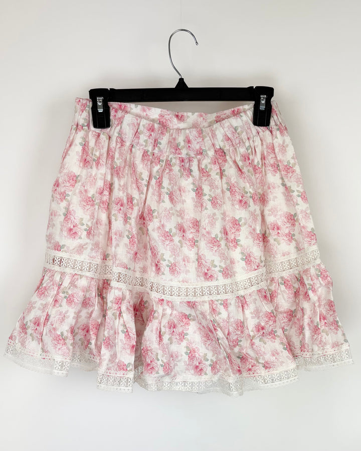 Pink Floral Lace Mini Skirt - Small and Large