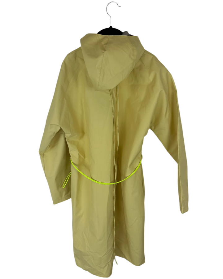 Butter Yellow Long Raincoat With Bungee Belt - Size 8/10