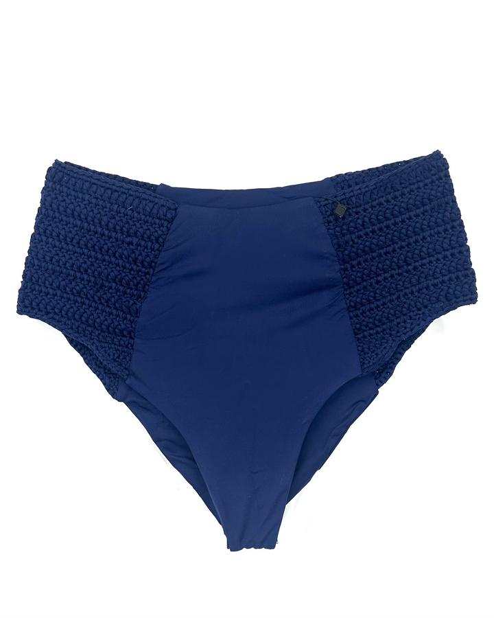 Navy Blue Crochet High Waisted Bikini Bottom - Extra Small and Small
