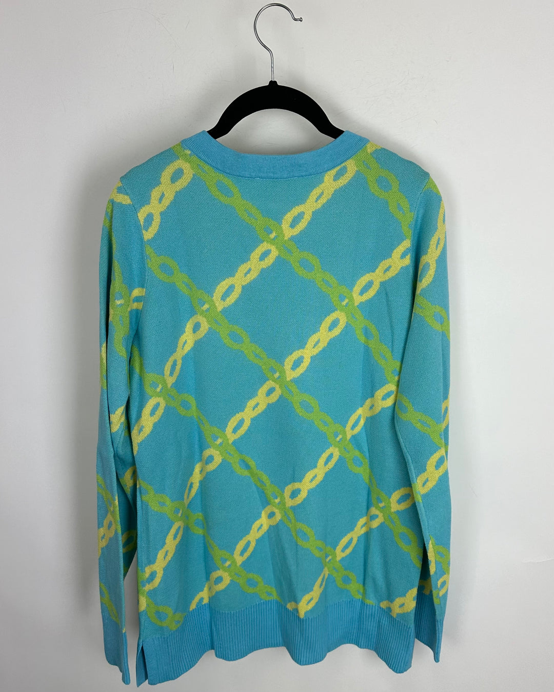 Light Blue Chain Print Knit Sweater - Size 6/8