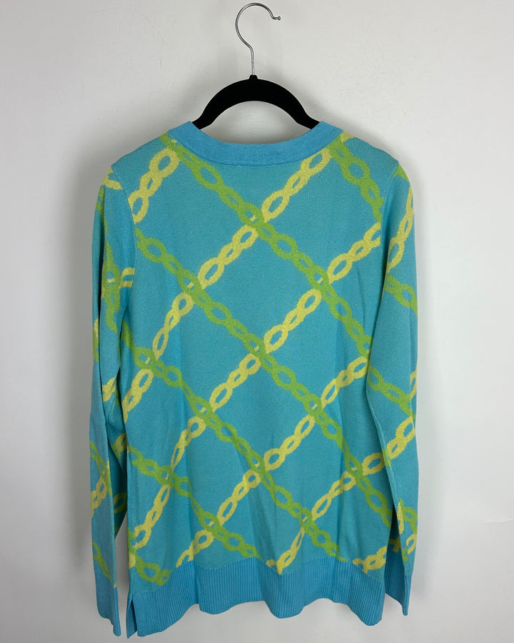 Light Blue Chain Print Knit Sweater - Size 6/8