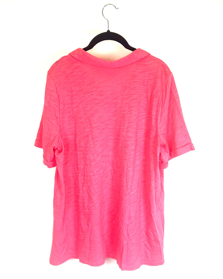 Coral Pink Collared V-neck Tshirt - Size 14/16