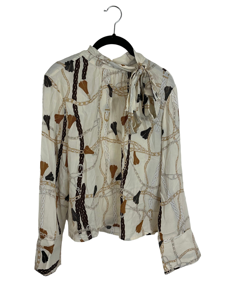 Beige & Brown High Neck Blouse - Size PM