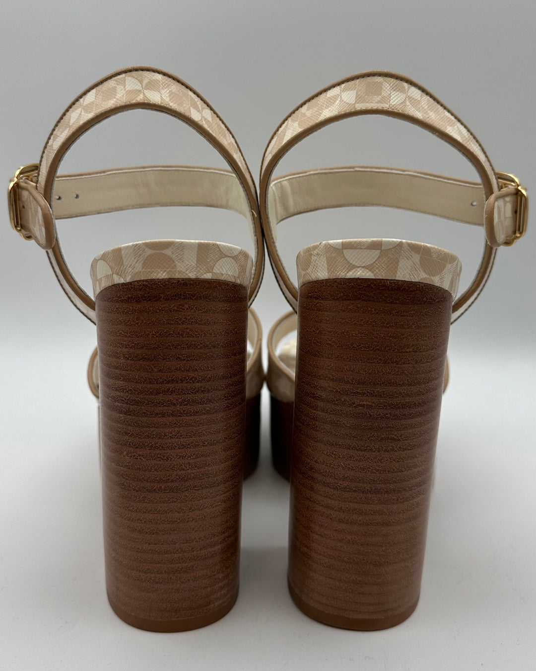 Cream and Brown Printed Heels - Size 9