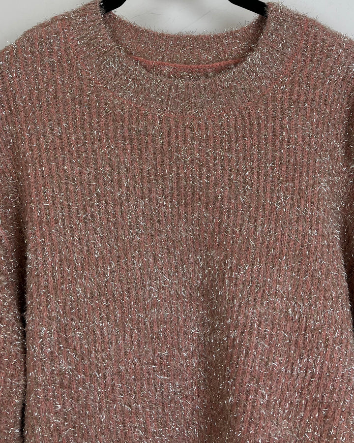 Fuzzy Pink & Gold Sweater - Size 6/8