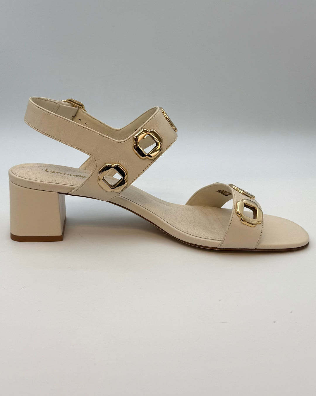 Ivory and Gold Buckle Sandals - Size 11