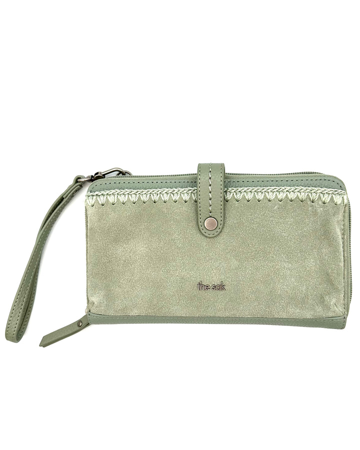 Sage Green Leather & Suede Wallet/Wristlet/Crossbody Bag