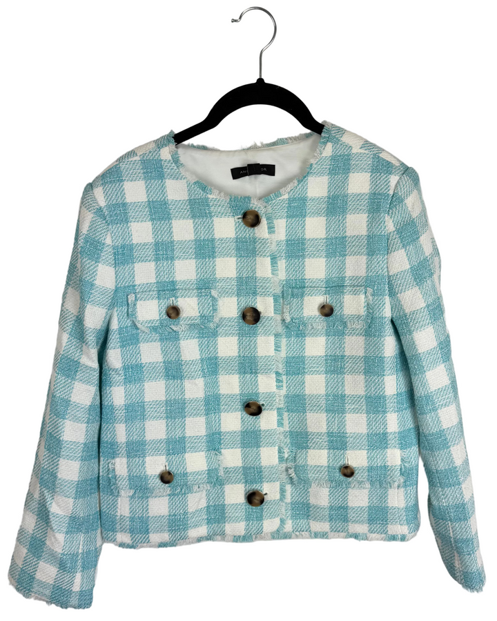 Blue And White Tweed Blazer - Size 4