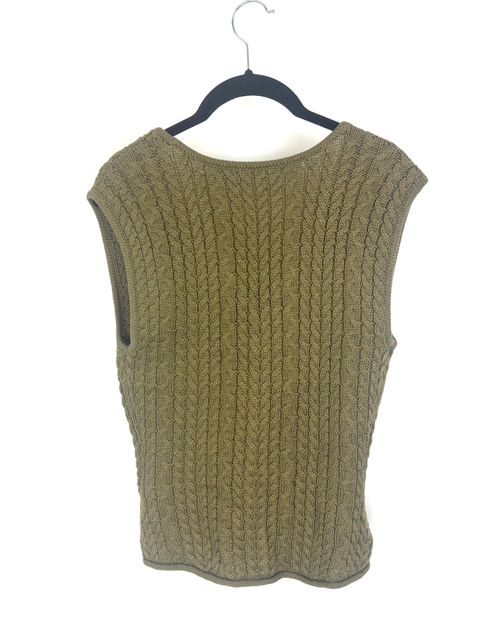 Army Green Knit Button-up Sweater Vest - Medium