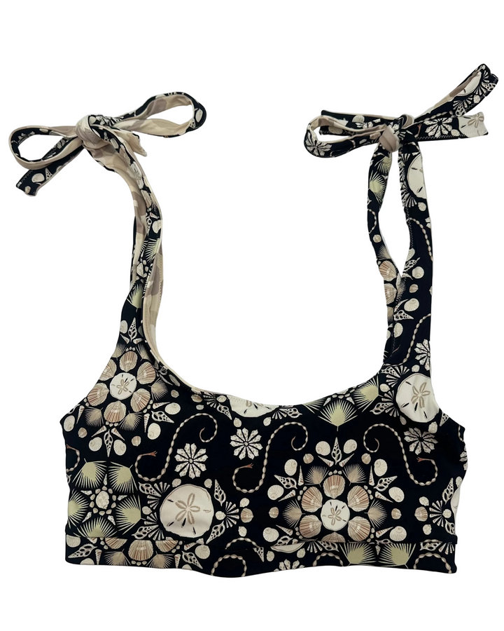 Black Seashell Print Reversible Swim Top - XXS, S, XL