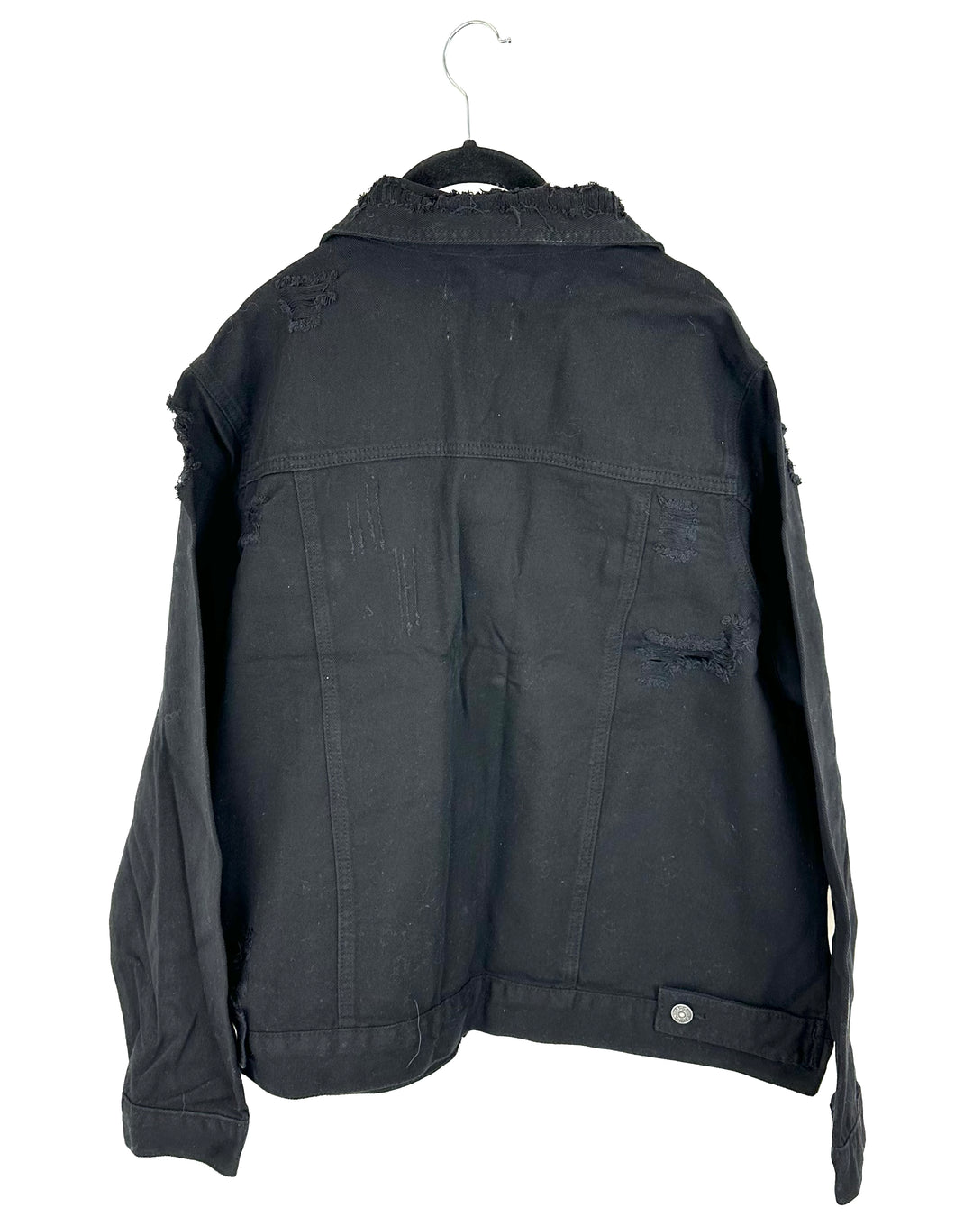 Black Slightly Distressed Denim Jacket - 2X