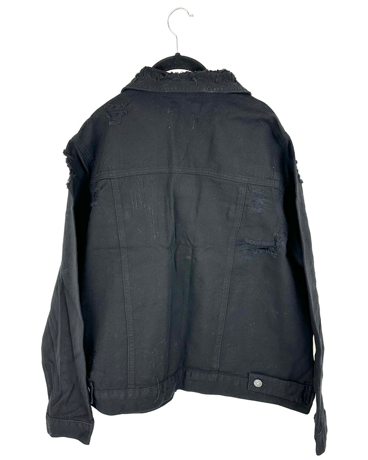 Black Slightly Distressed Denim Jacket - 2X