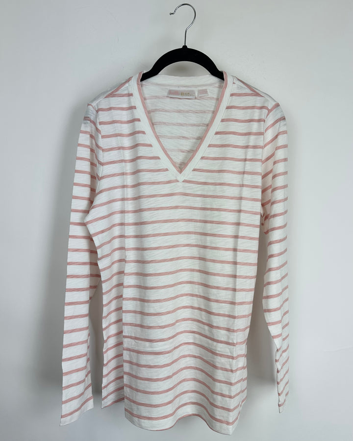 White and Pink Striped Top - Size 6/8