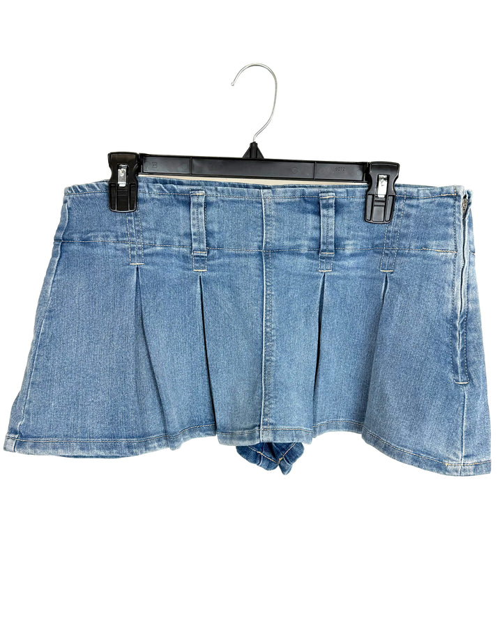 Ultra Mini Denim Pleated Mini Skort - Size 6
