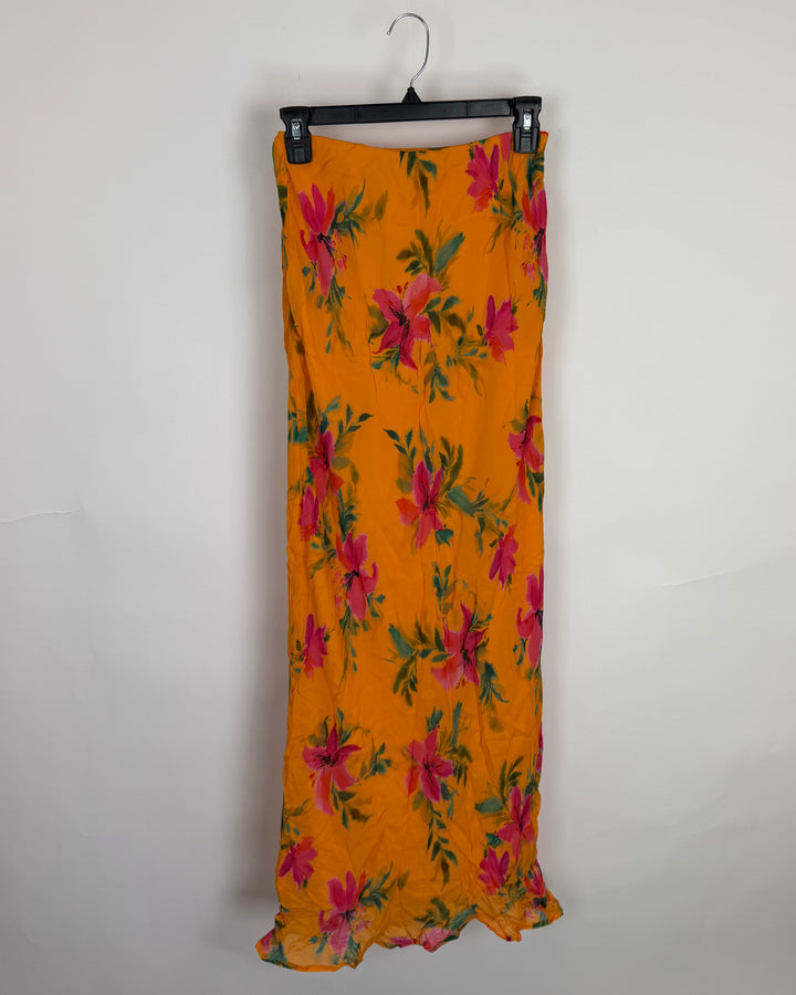 Orange Floral Skirt - Extra Small