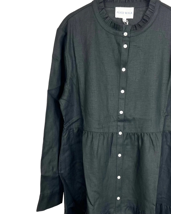 Jet Black Long Linen Dress - XS, S, M, L, XL