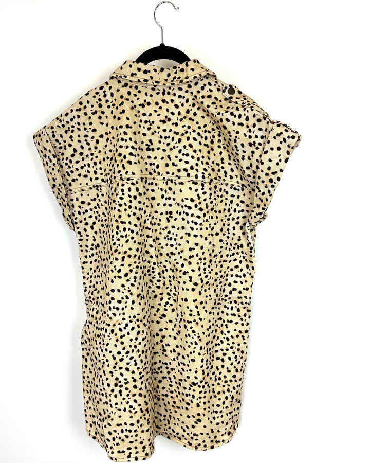 Leopard Short Sleeve Oversized Mini Dress - Size 6/8