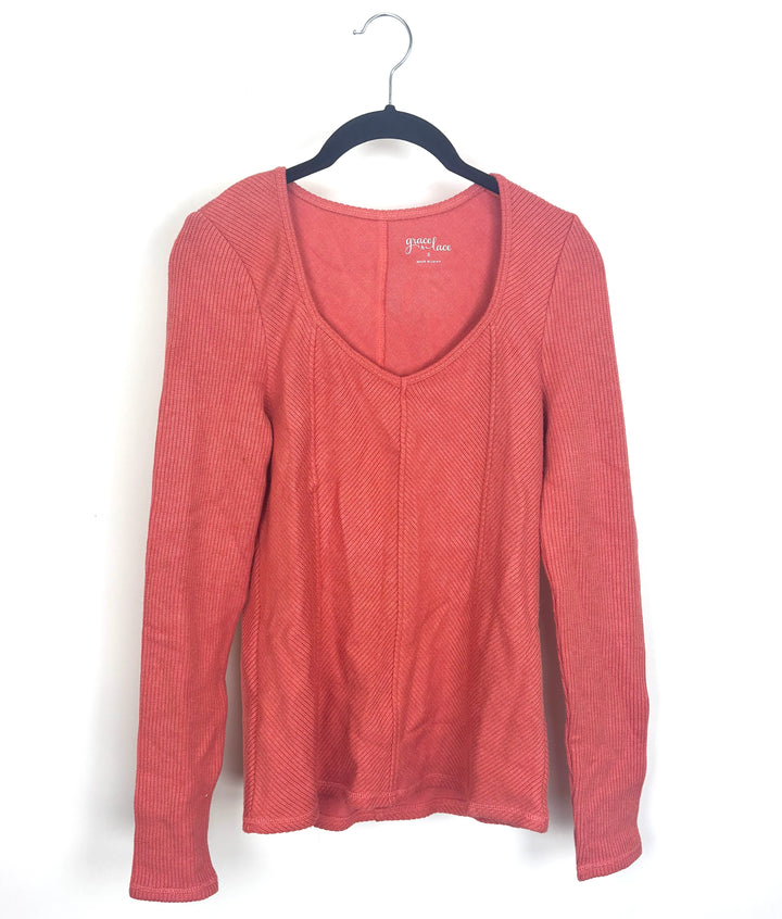 Dark Coral Ribbed Shirt - Size 0/2 and 4/6