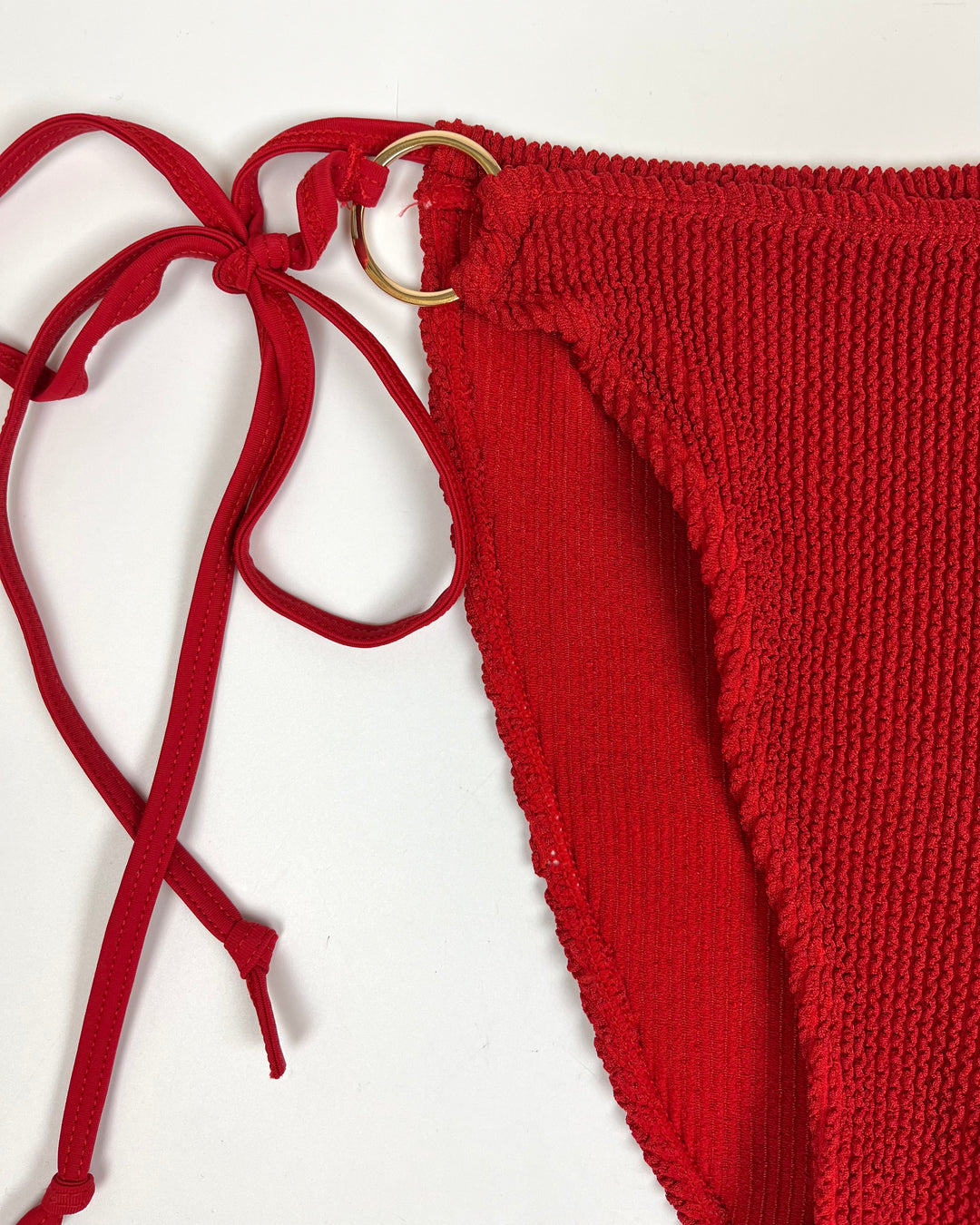Red Textured String Bikini Bottom - M, L, XL
