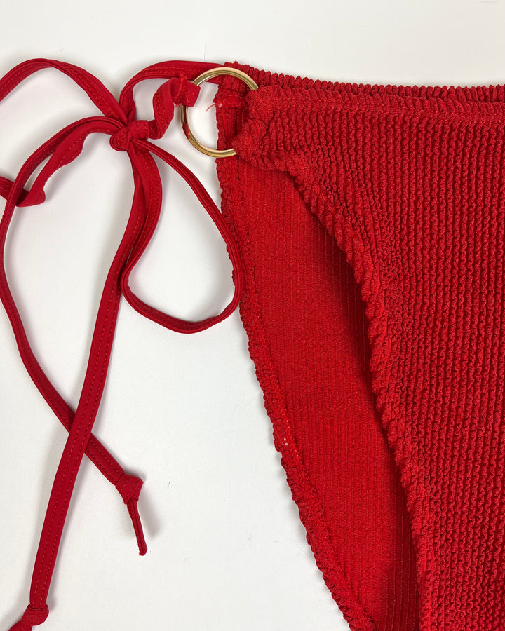 Red Textured String Bikini Bottom - M, L, XL